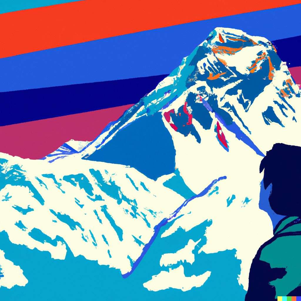 someone gazing at Mount Everest, pop art